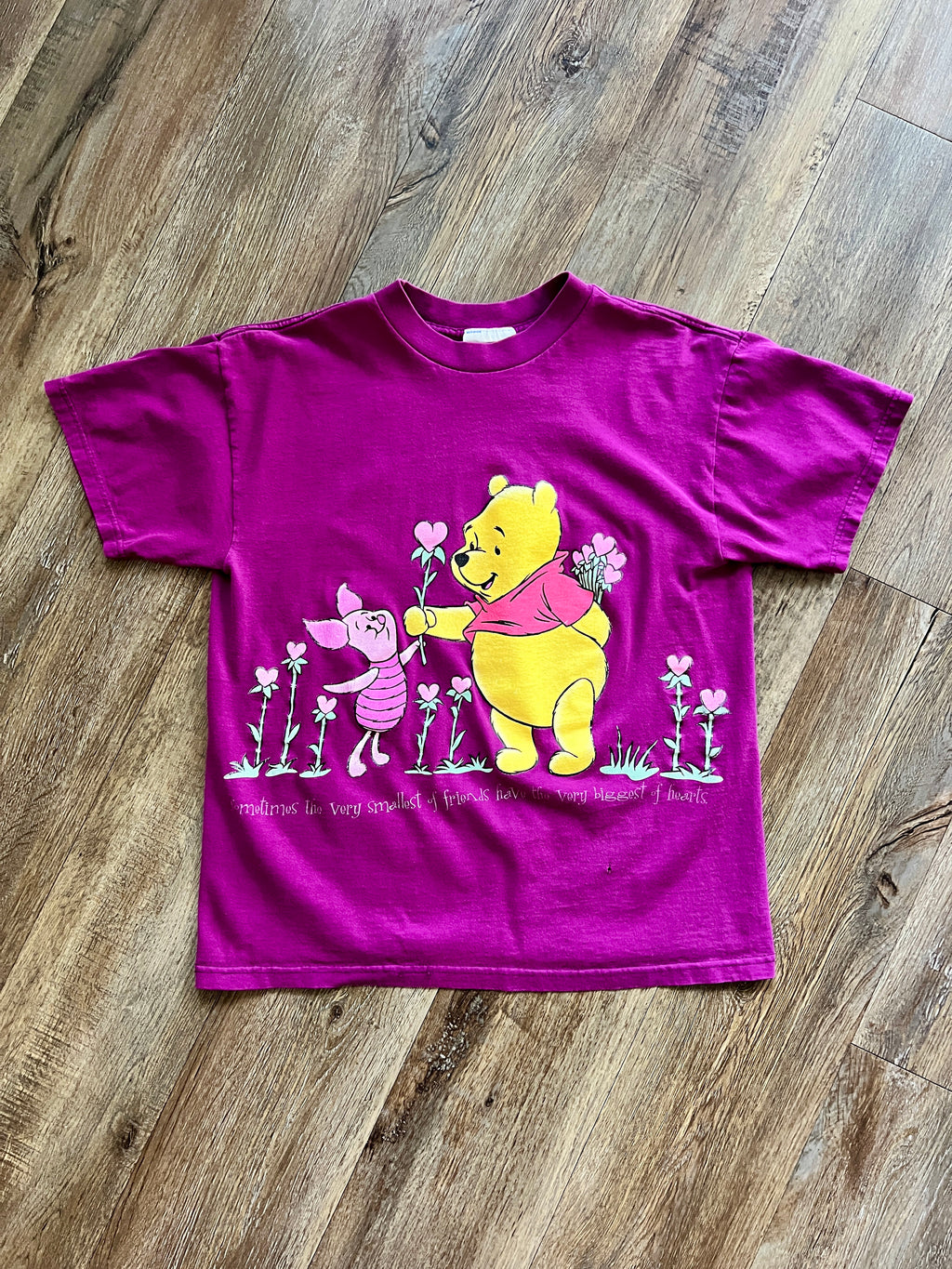 1042 -Purple WTP & Piglet Heart Flowers Smallest Friends Shirt - M