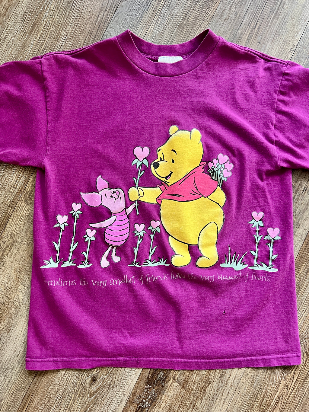 1042 -Purple WTP & Piglet Heart Flowers Smallest Friends Shirt - M
