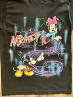 1036 -Black Airbrush Mickey & Minnie Hearts Shirt - M