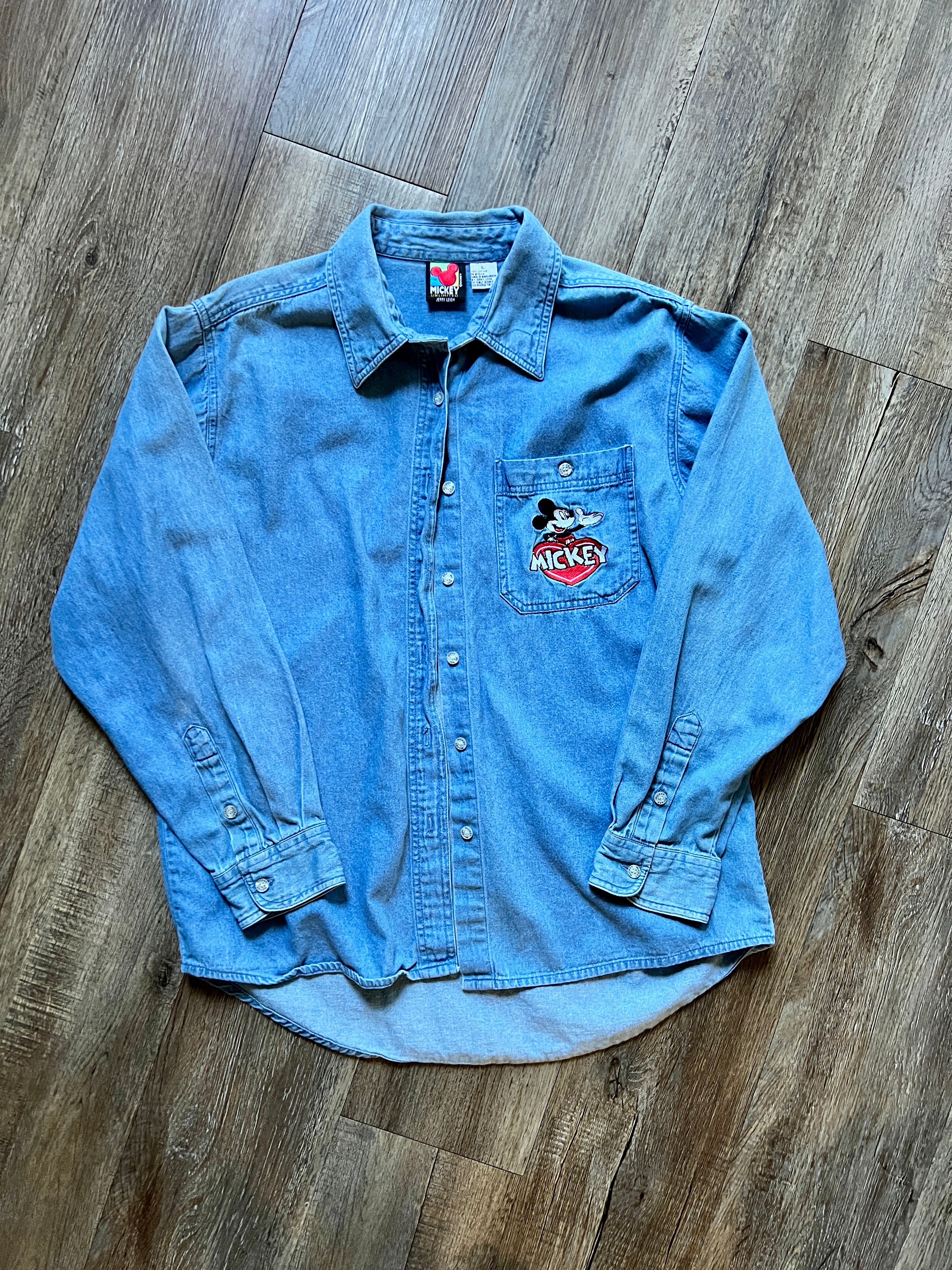 487 - Denim Embroidered Mickey Heart Button Up