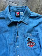 487 - Denim Embroidered Mickey Heart Button Up