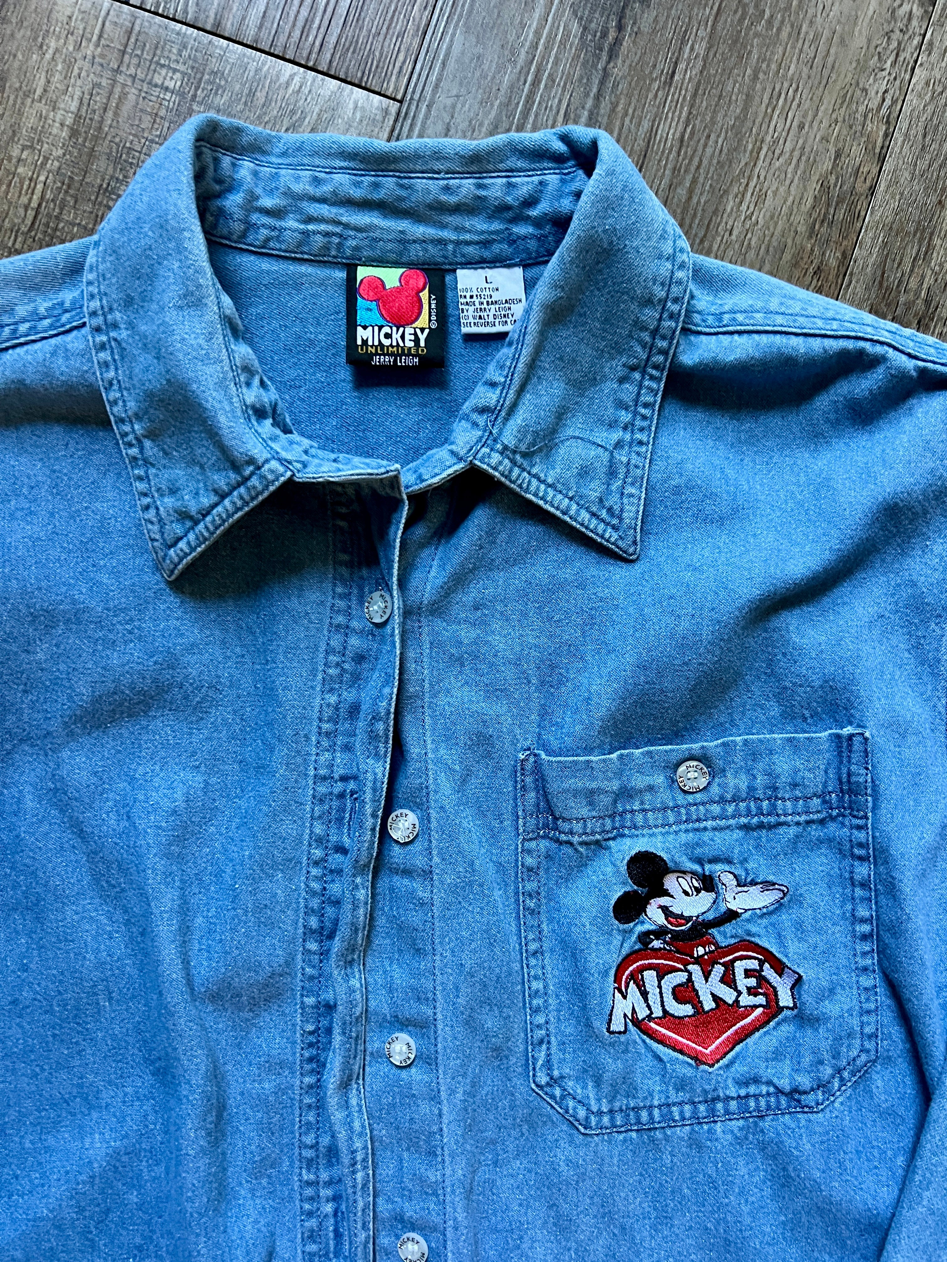 487 - Denim Embroidered Mickey Heart Button Up