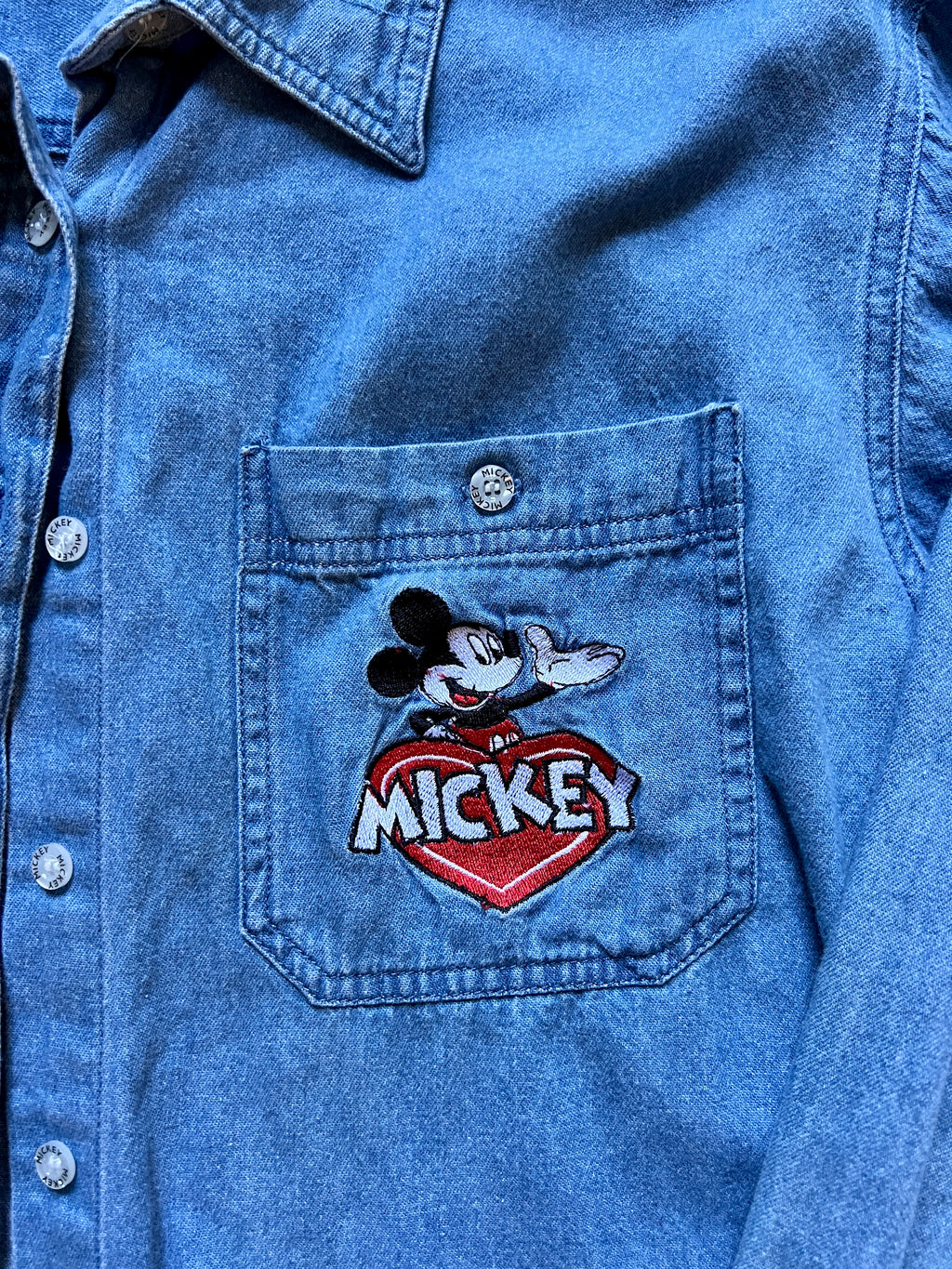 487 - Denim Embroidered Mickey Heart Button Up
