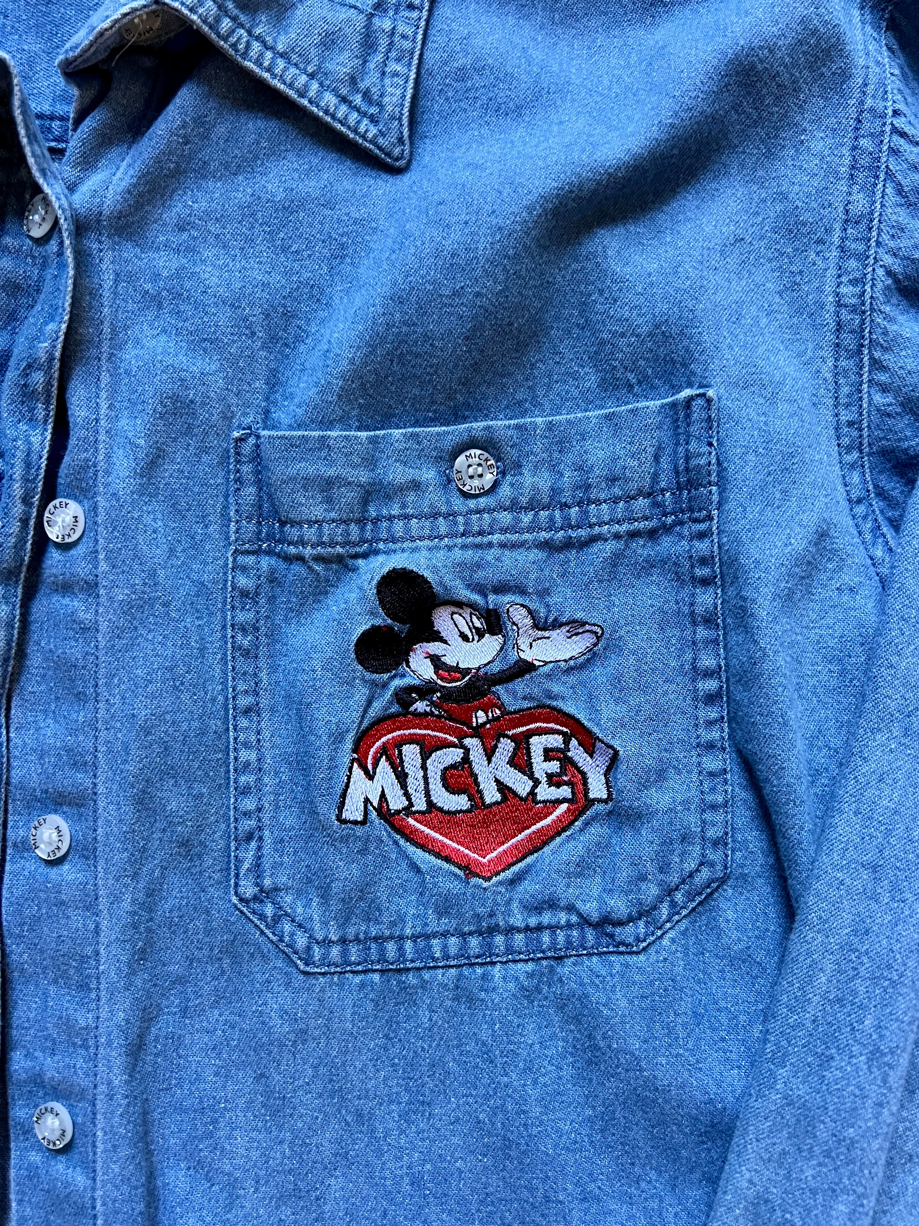 487 - Denim Embroidered Mickey Heart Button Up