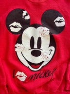 1054 -Red Big Face Mickey Kisses Crewneck - L