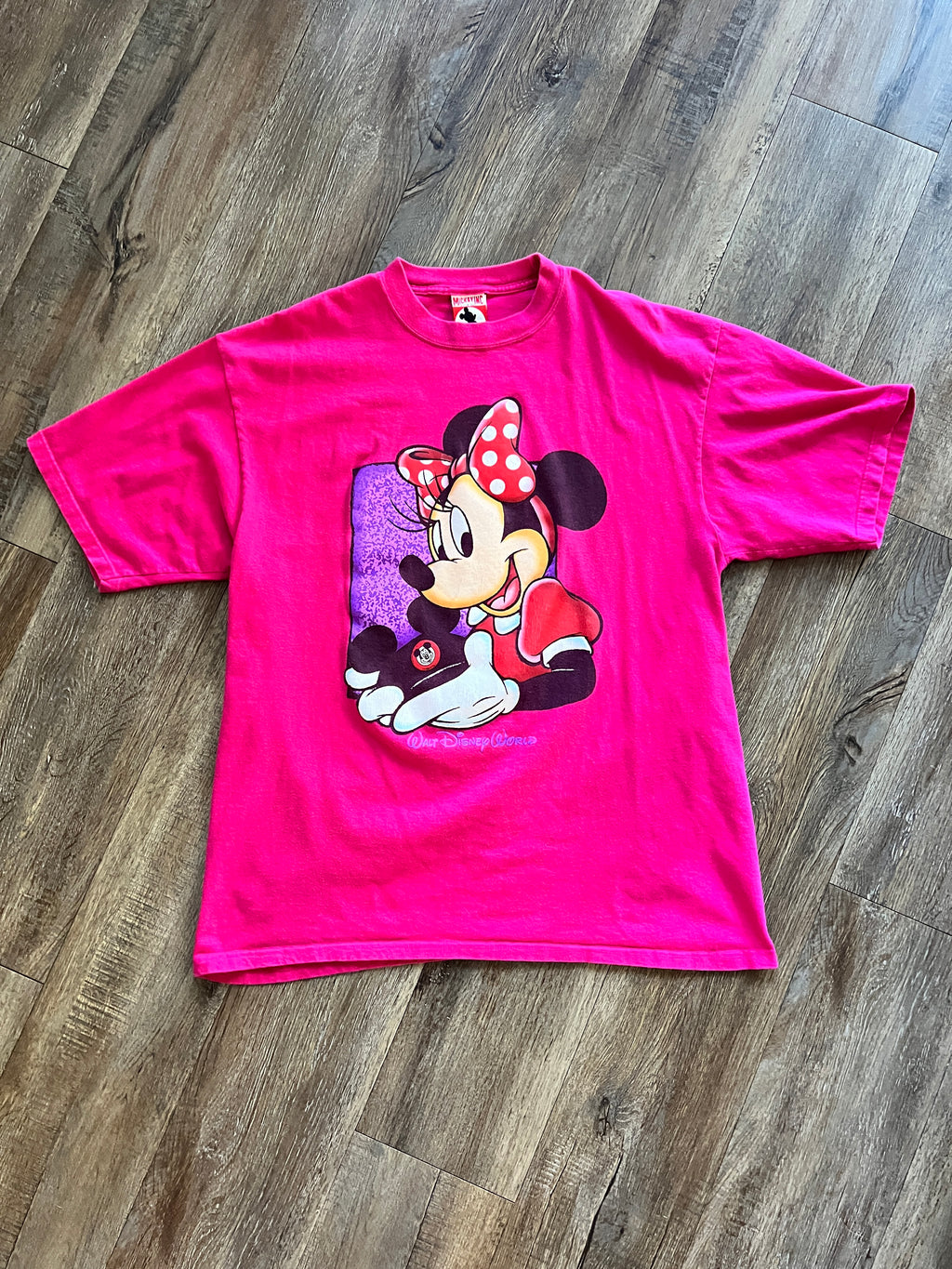 1034 -Pink Minnie Mouse Ear Hat WDW Logo Shirt - XL
