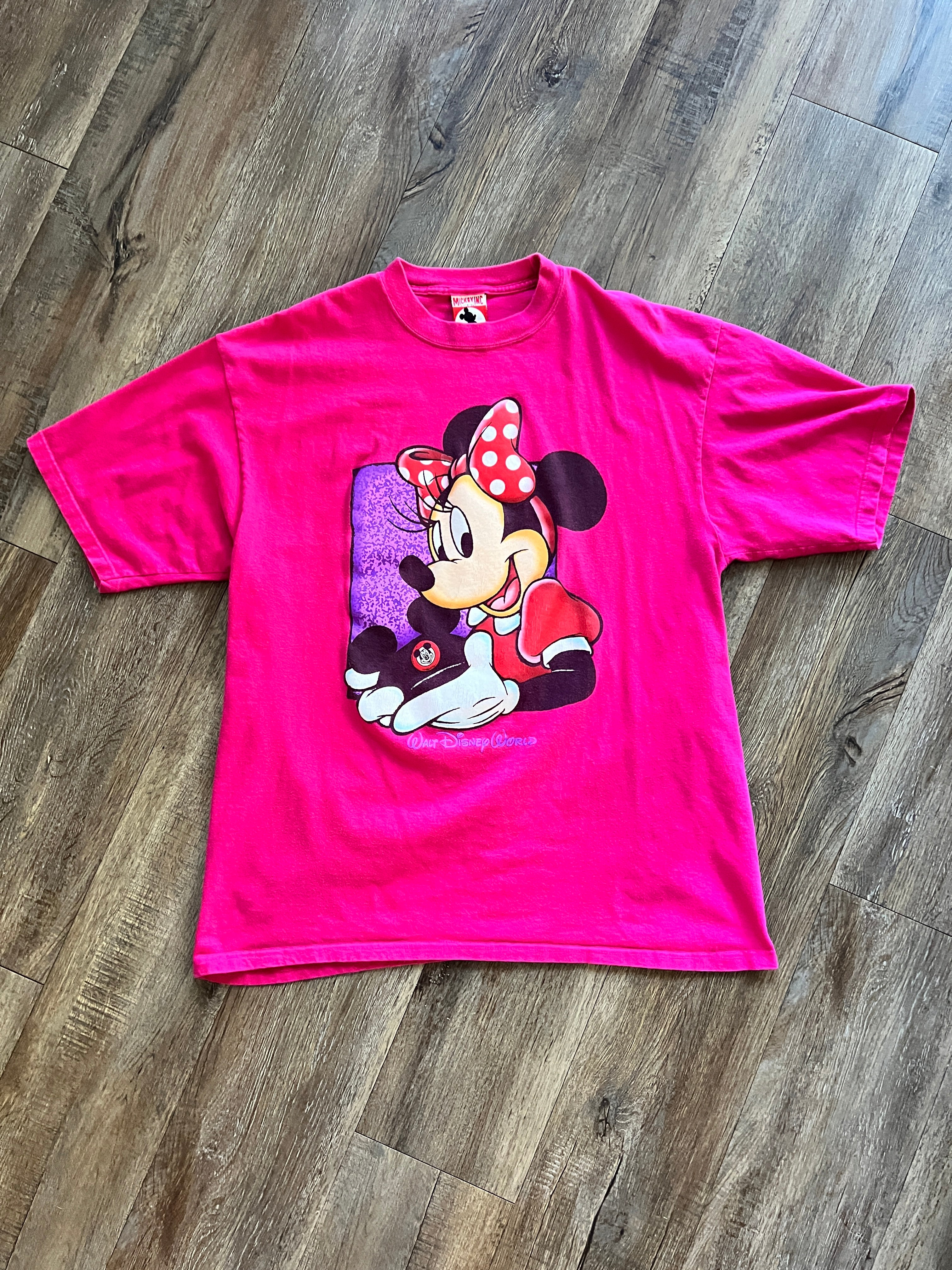 1034 -Pink Minnie Mouse Ear Hat WDW Logo Shirt - XL