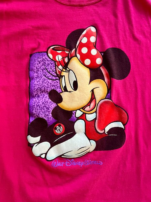 1034 -Pink Minnie Mouse Ear Hat WDW Logo Shirt - XL