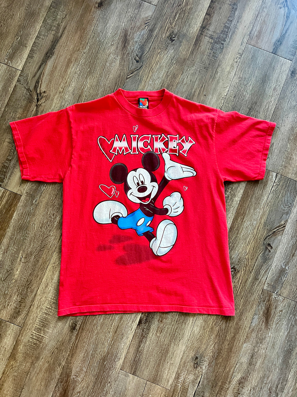 1033 -Red Running Mickey Hearts Shirt - L