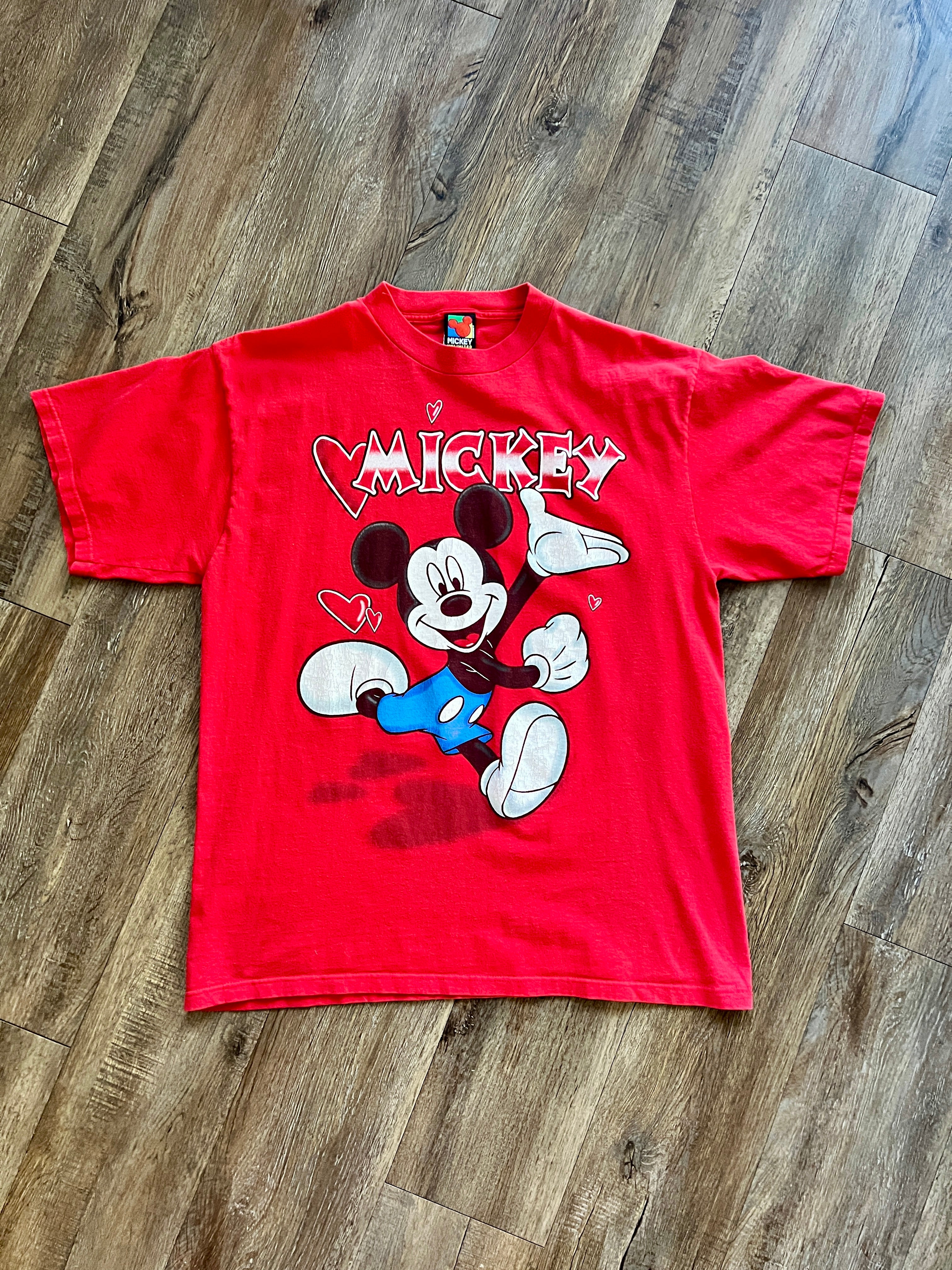 1033 -Red Running Mickey Hearts Shirt - L