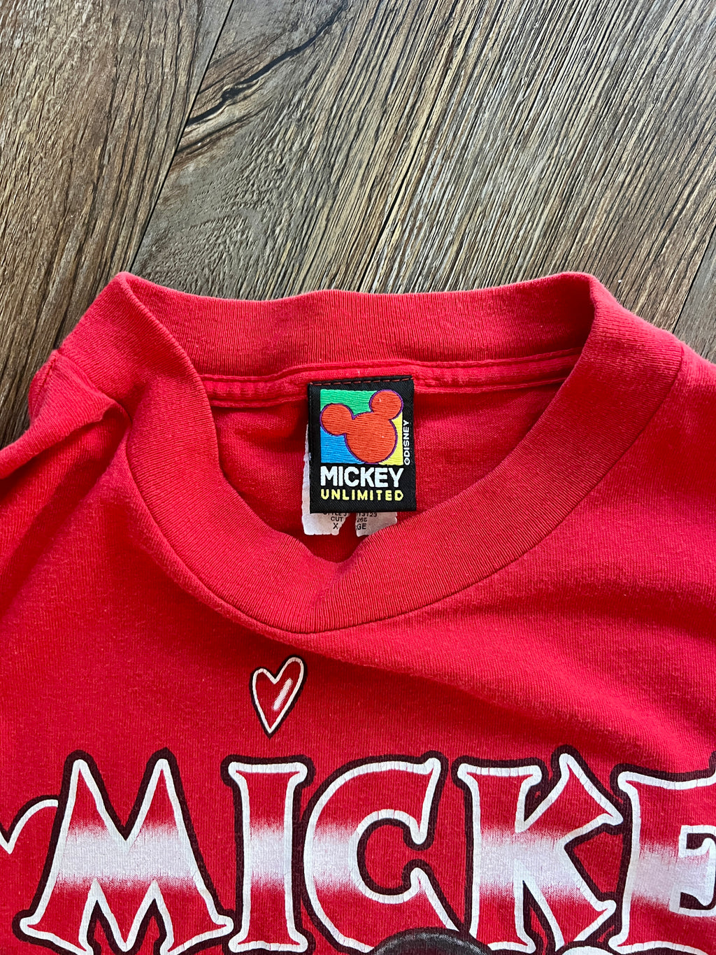 1033 -Red Running Mickey Hearts Shirt - L
