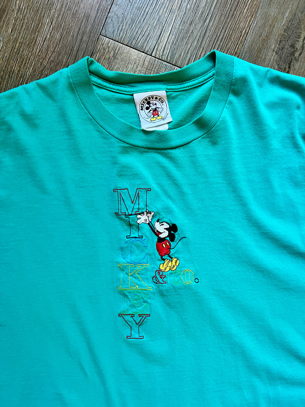 494 - Green Embroidered Standing Mickey Letter Shirt