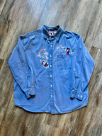 499 -Denim Embroidered Mickey & Donald Magic Trick Button Up - XL
