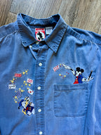 499 -Denim Embroidered Mickey & Donald Magic Trick Button Up - XL