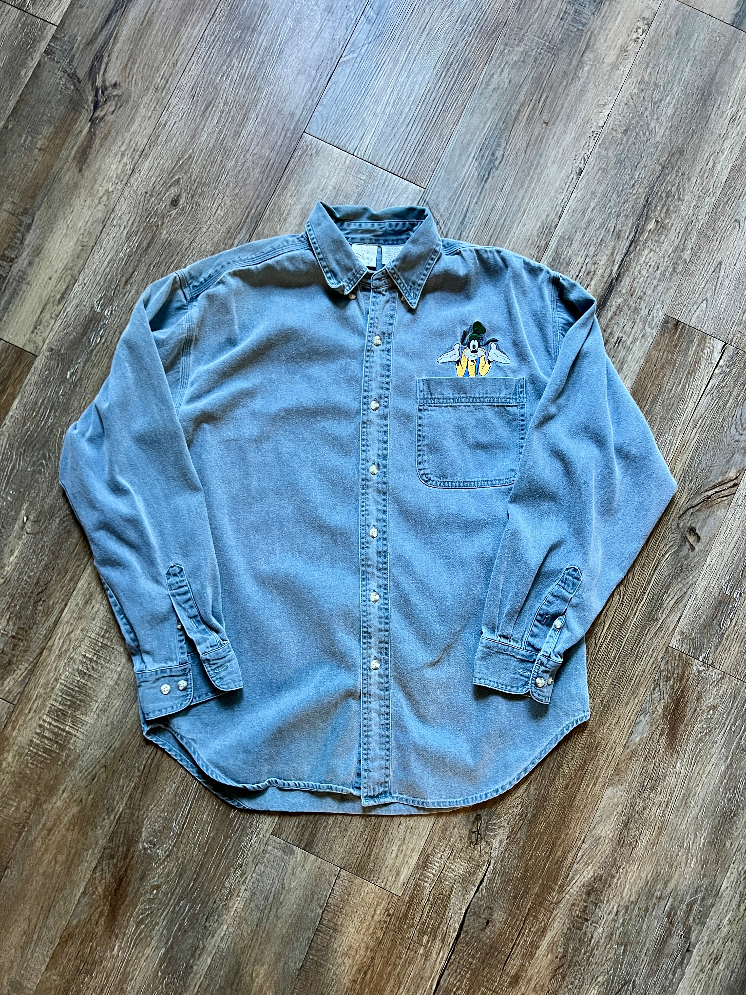 503 -Denim Embroidered Shrugging Goofy  Button Up - M