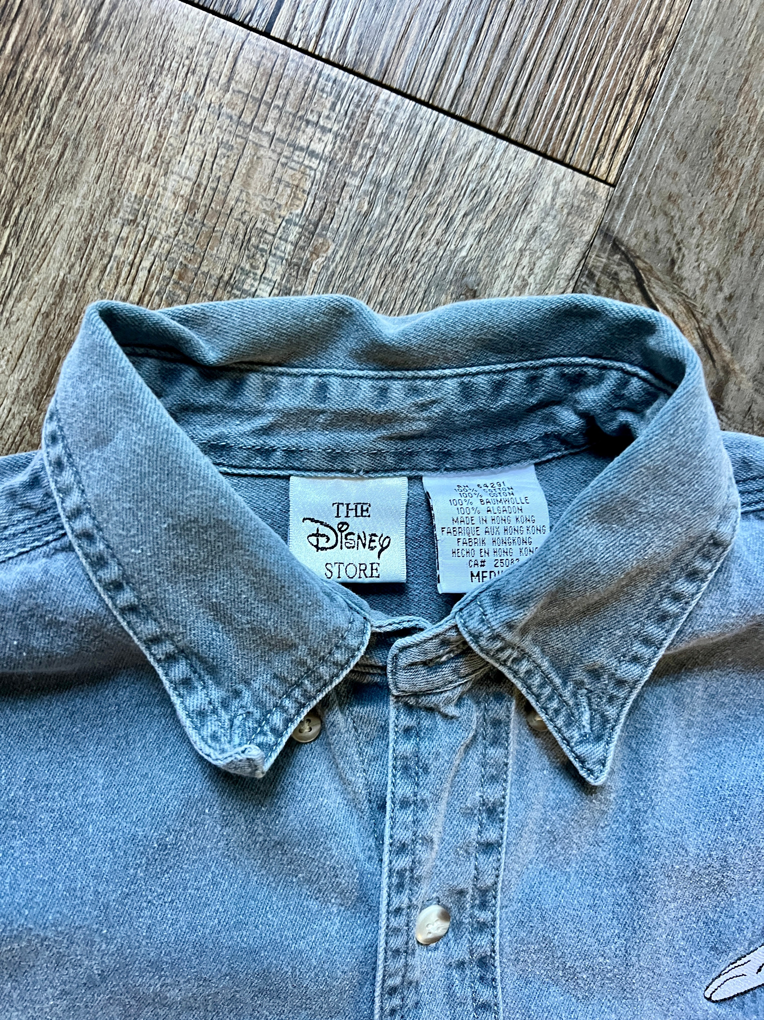 503 -Denim Embroidered Shrugging Goofy  Button Up - M