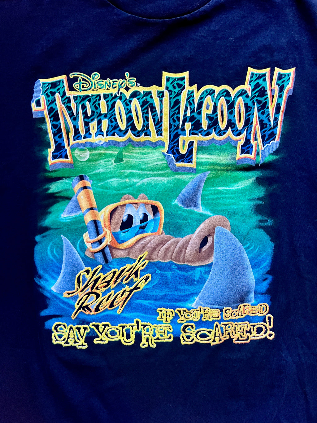 506 -Black Typhoon Lagoon Shark Reef If You’re Scared Say You’re Scared Shirt - M