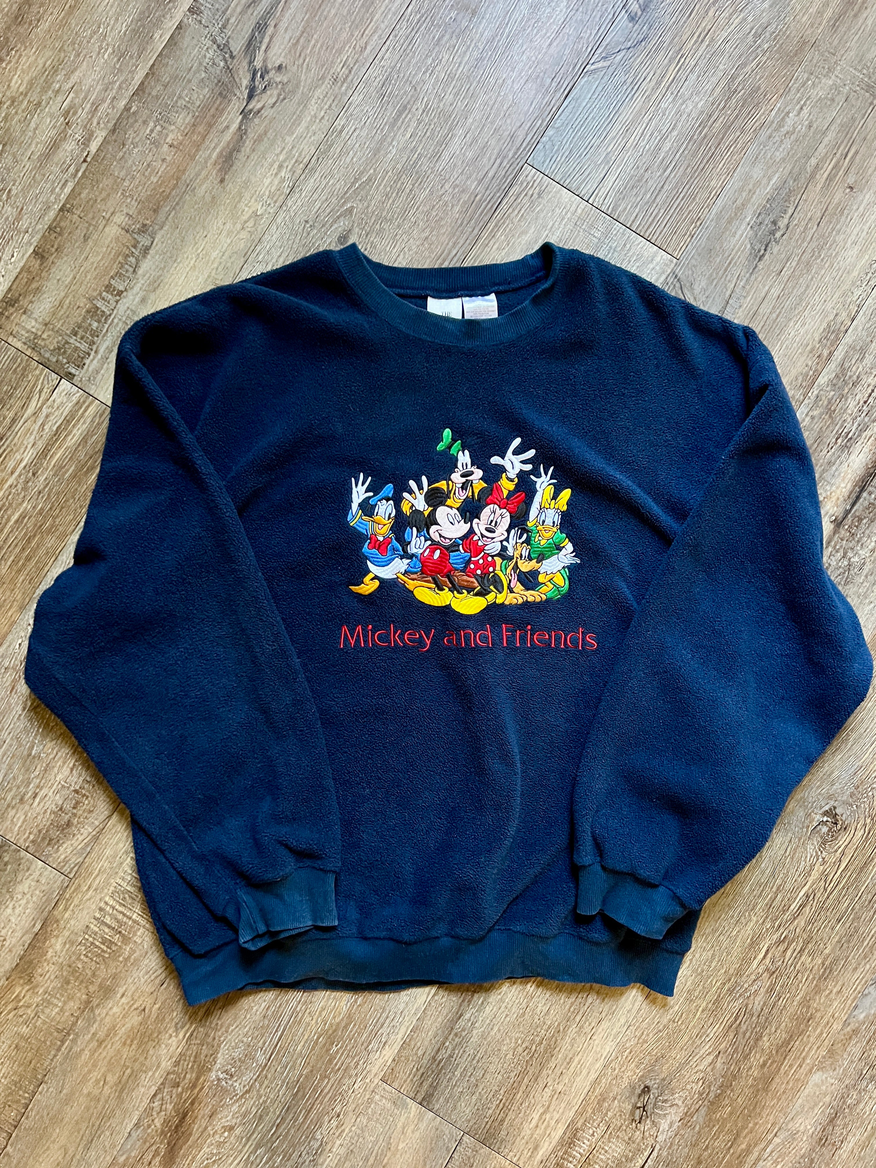 518 -Navy Sherpa Embroidered Mickey & Friends Pullover - L