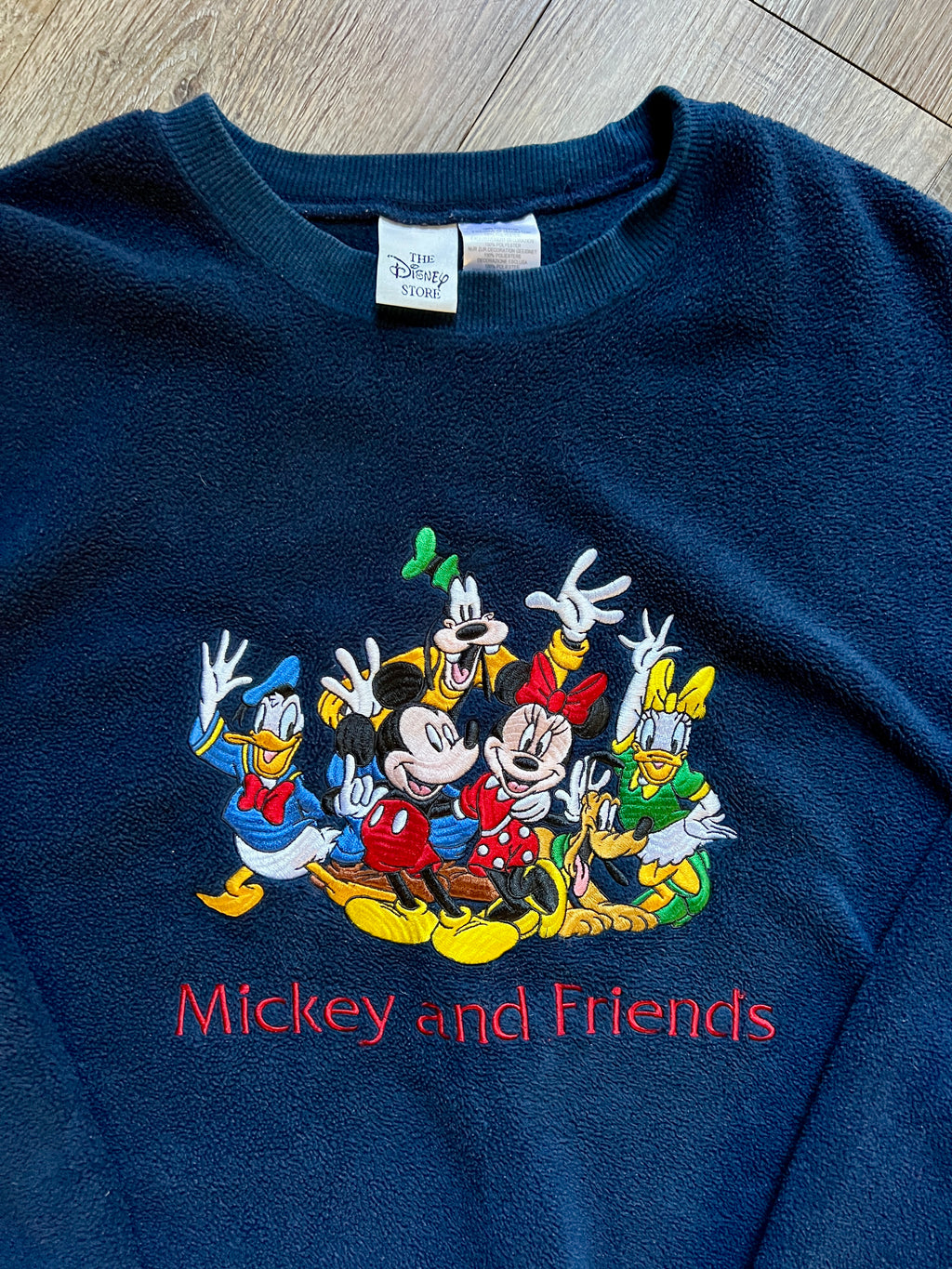 518 -Navy Sherpa Embroidered Mickey & Friends Pullover - L