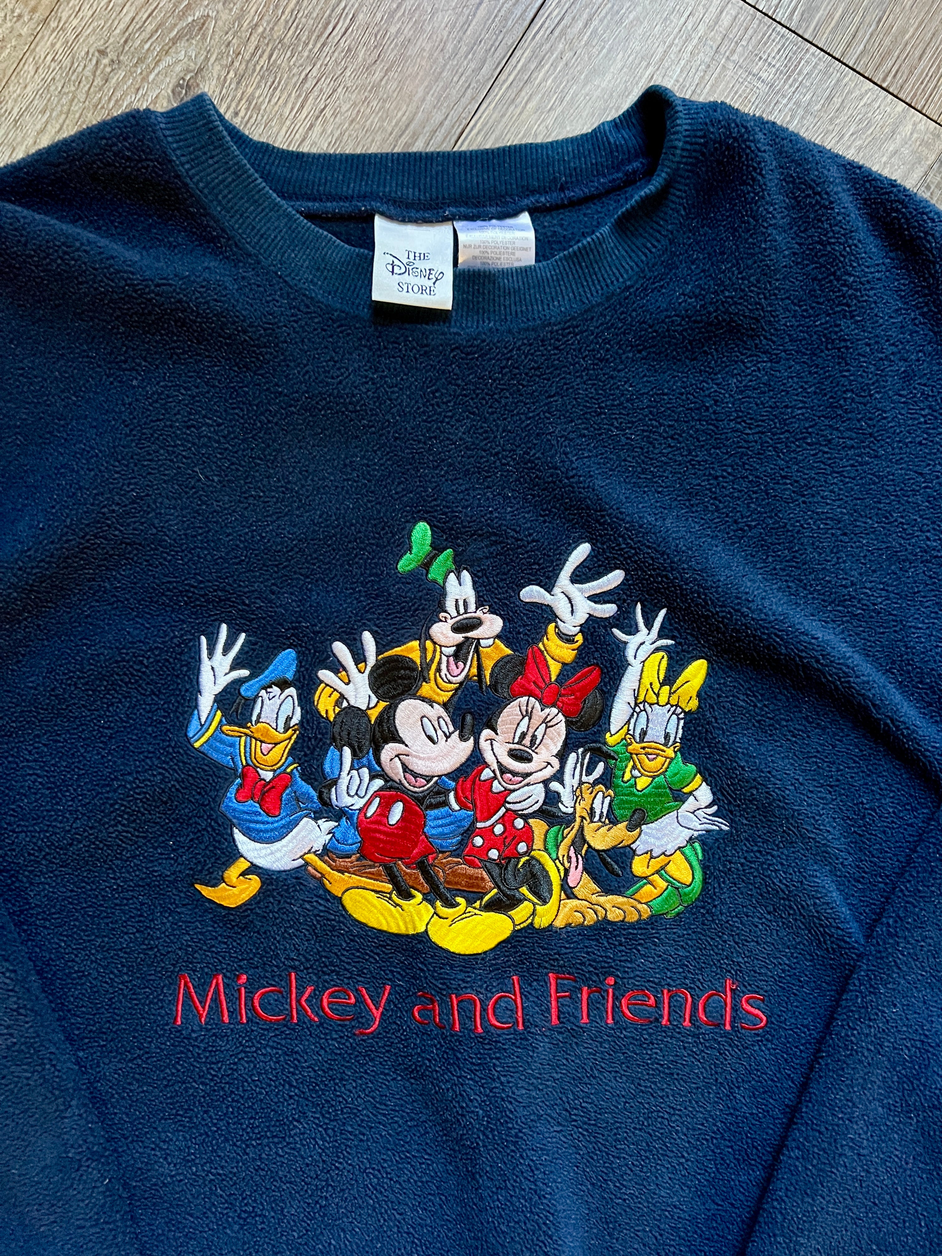 518 -Navy Sherpa Embroidered Mickey & Friends Pullover - L