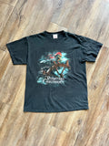 1080 -Black Pirates of the Caribbean Weathered Skeleton Sailor Steering Disney Store Shirt - L