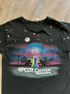 1082 -Black 1982 EPCOT Center Starry Thrashed Neck Shirt - NT / M