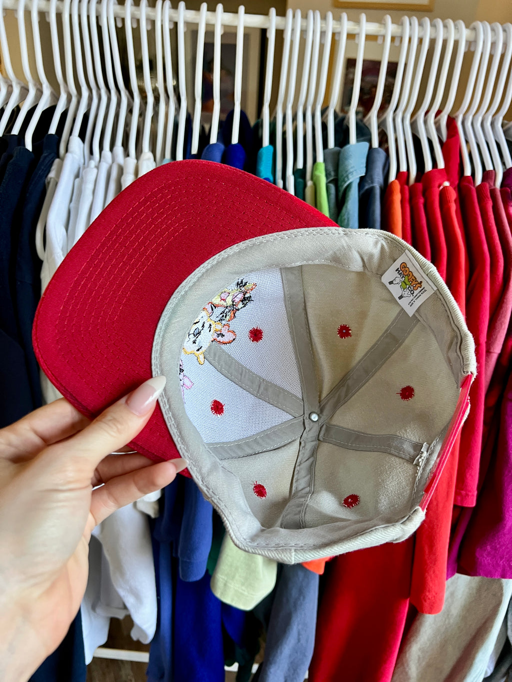 525 -Tan & Red Embroidered Piglet, Pooh, & Tigger Hat