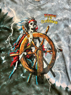 1085 -Grey & Dark Teal Tie-Dye Skeleton Sailor Pirates of the Caribbean Back Map Hit Shirt - S