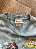1085 -Grey & Dark Teal Tie-Dye Skeleton Sailor Pirates of the Caribbean Back Map Hit Shirt - S