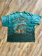 1086 -Teal Tie-Dye Pirates of the Caribbean Skeleton Sailor Steering Ship with Skull & Sword Shirt - 2XL