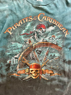 1086 -Teal Tie-Dye Pirates of the Caribbean Skeleton Sailor Steering Ship with Skull & Sword Shirt - 2XL
