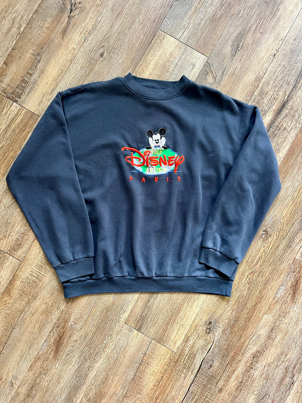 1087 -Navy Embroidered Disney Store Paris Mickey Globe Crewneck - XL