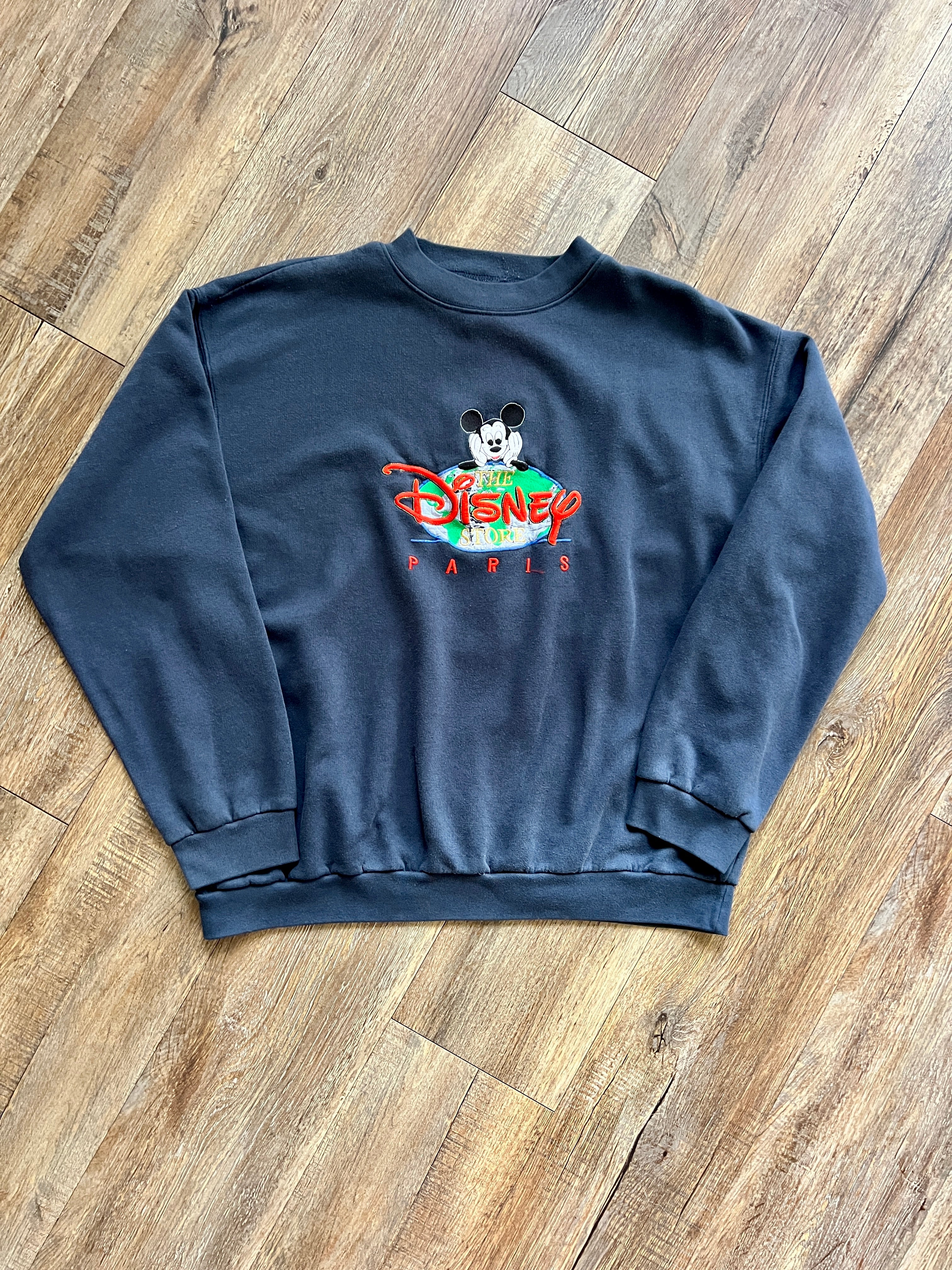 1087 -Navy Embroidered Disney Store Paris Mickey Globe Crewneck - XL