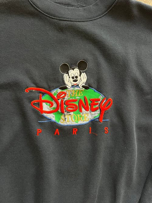 1087 -Navy Embroidered Disney Store Paris Mickey Globe Crewneck - XL