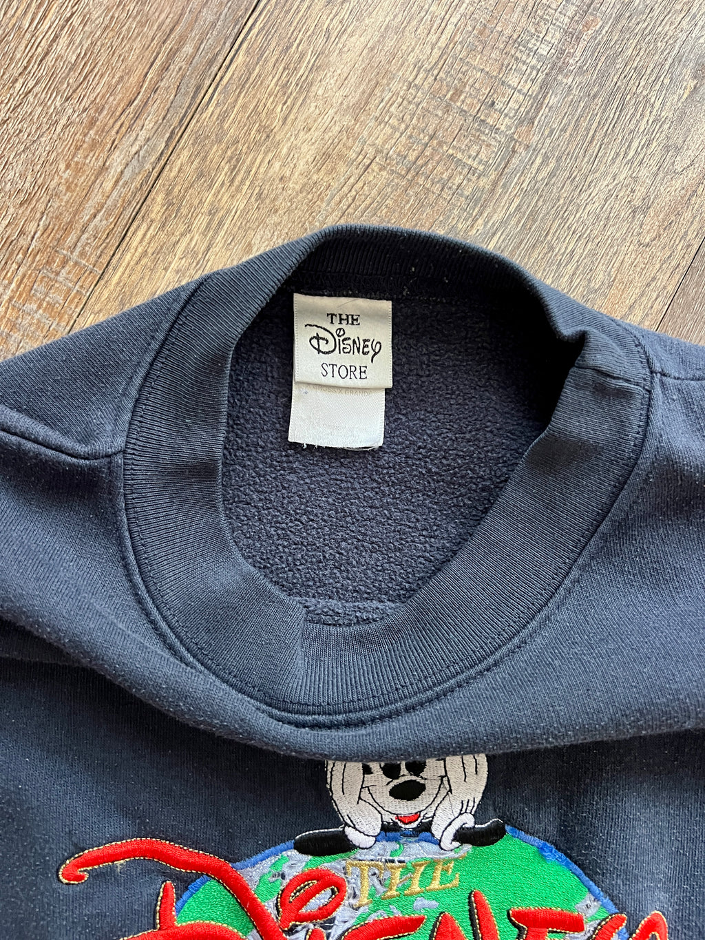 1087 -Navy Embroidered Disney Store Paris Mickey Globe Crewneck - XL
