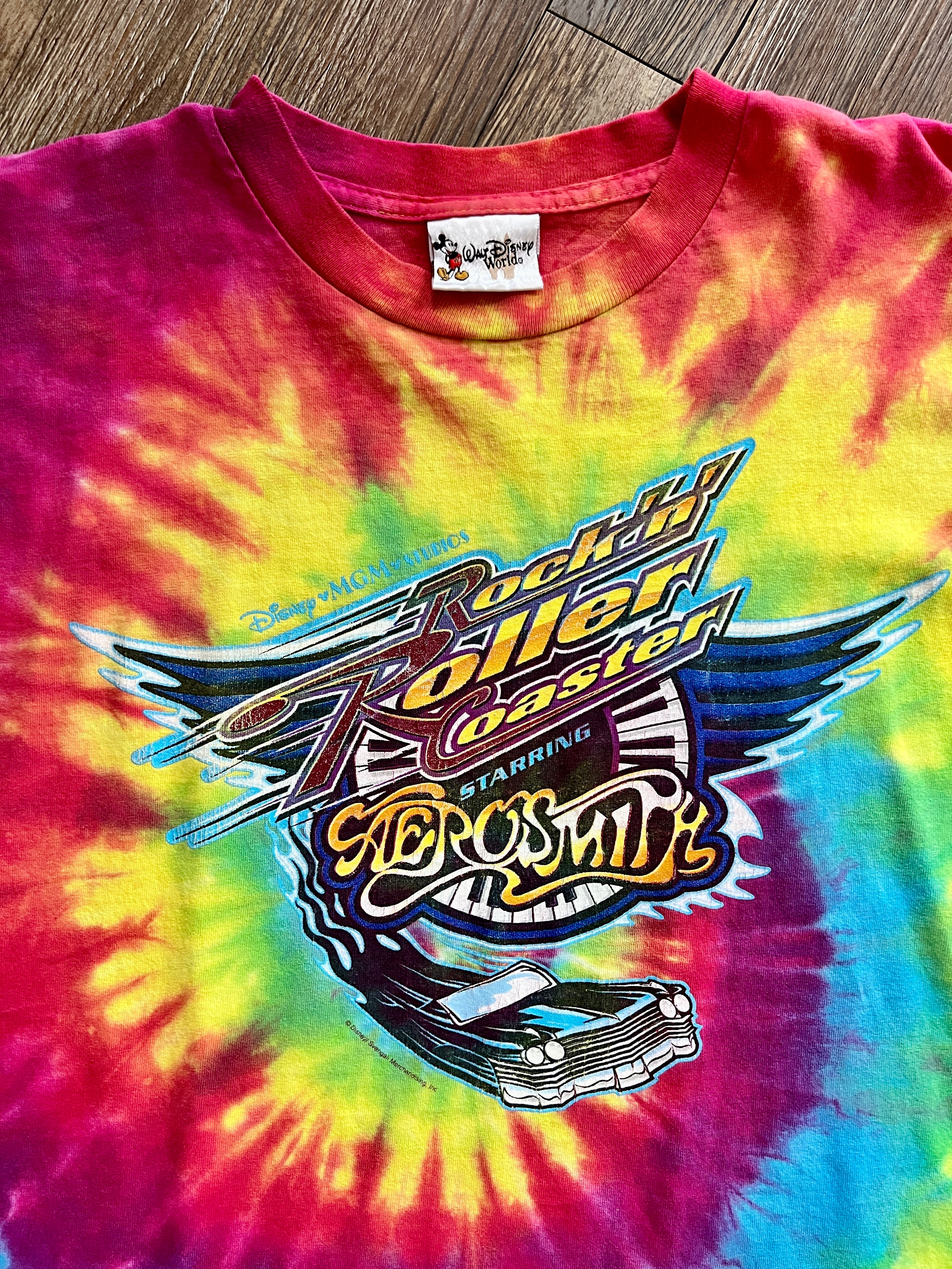 1077 -Rainbow Tie-Dye Rockn' Roller Coaster Shirt - XL