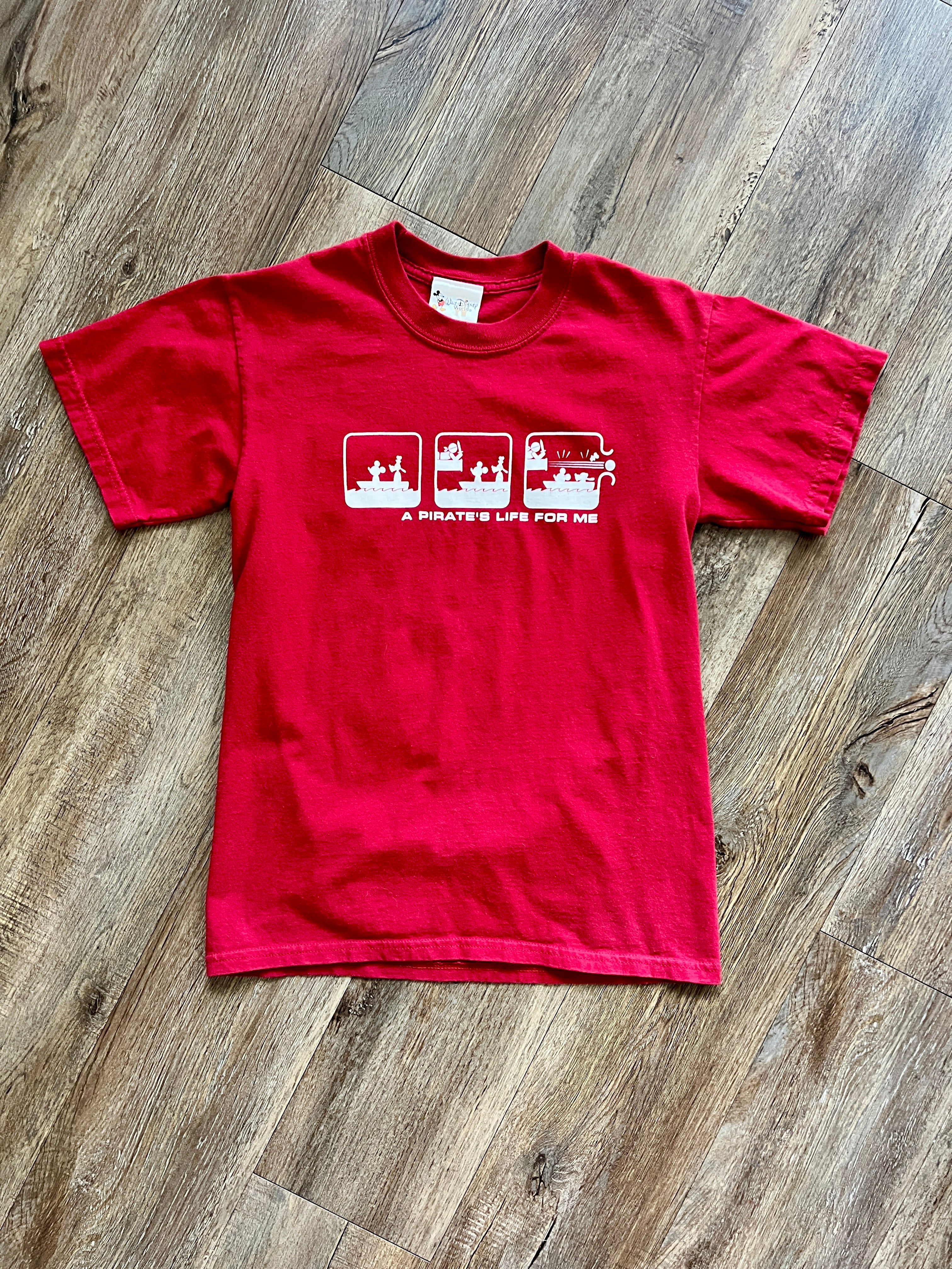 1076 -Red A Pirate's Life for Me Box Shirt - S