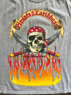 1089 -Grey Skull & Sword Flames Pirates of the Caribbean Shirt - XL