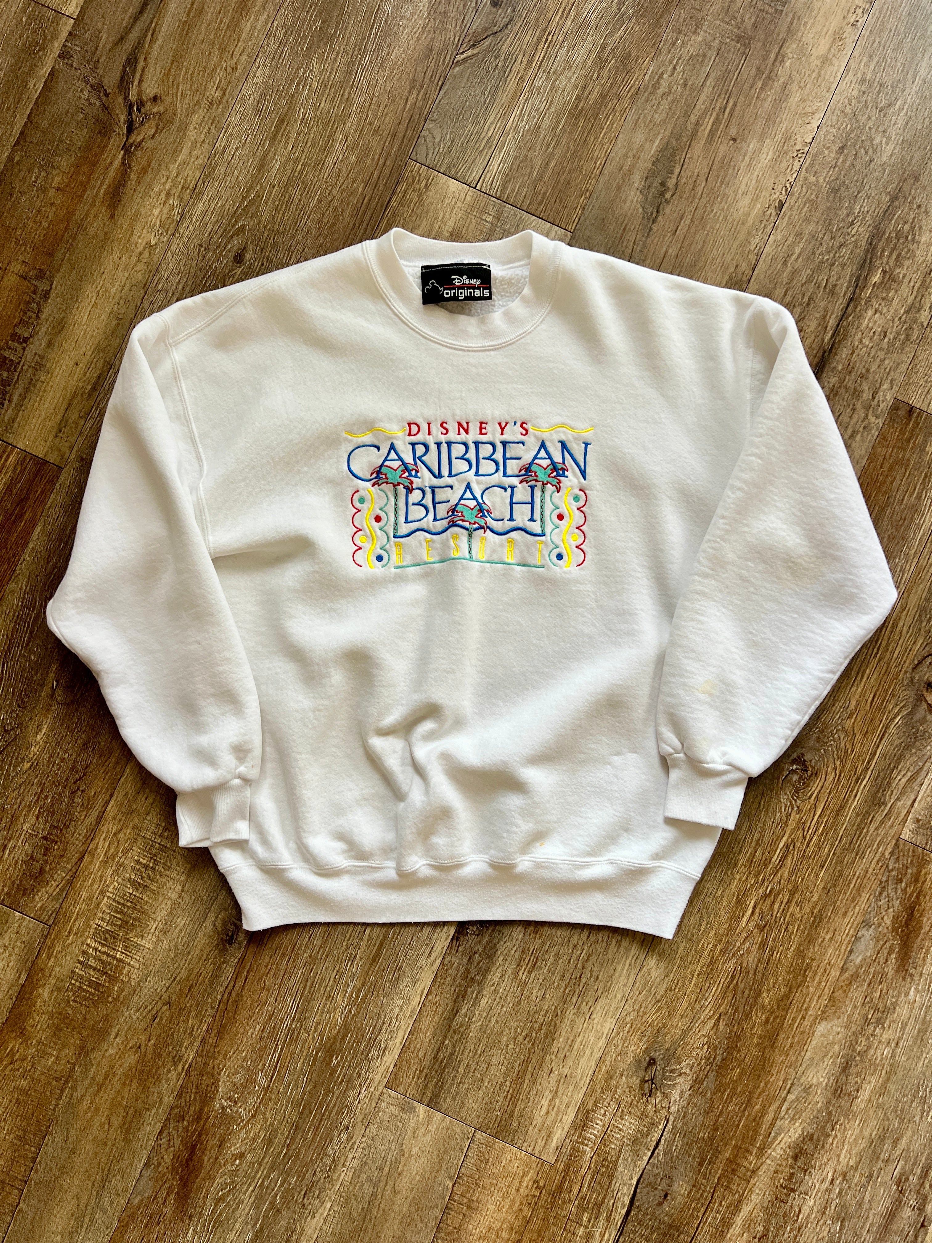 1090 -White Embroidered Caribbean Beach Crewneck