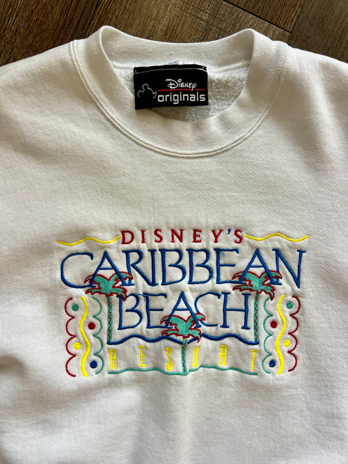 1090 -White Embroidered Caribbean Beach Crewneck