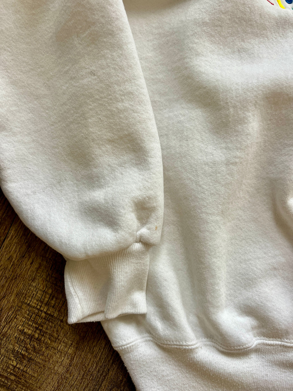 1090 -White Embroidered Caribbean Beach Crewneck