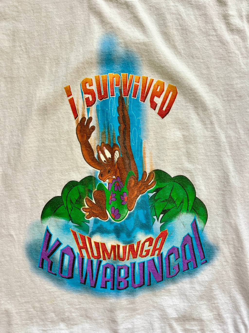 1074 -White I Survived Humunga Kowabunga Shirt - M
