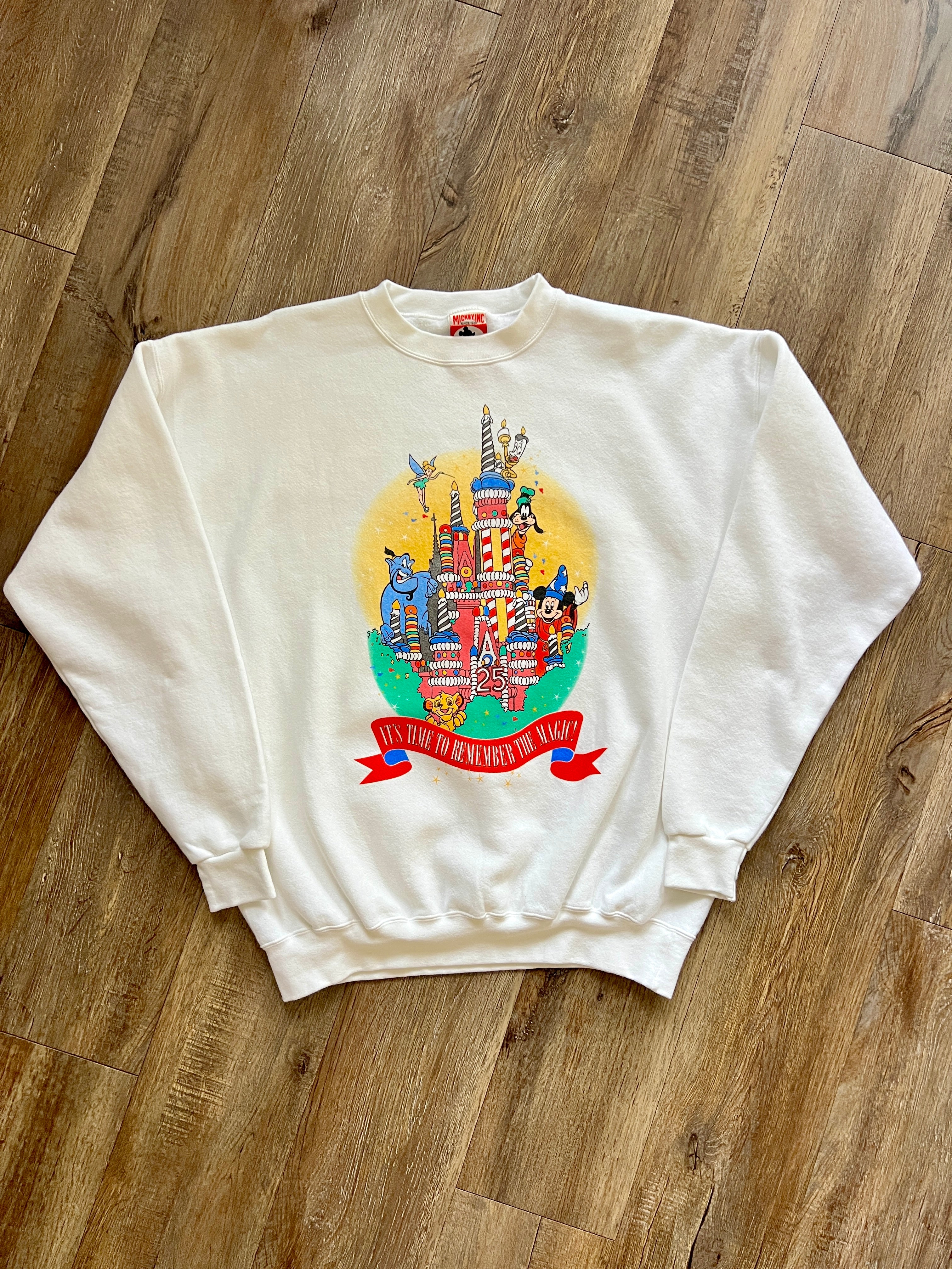 1066 -White 25th Anniversary Cake Castle Crewneck - L