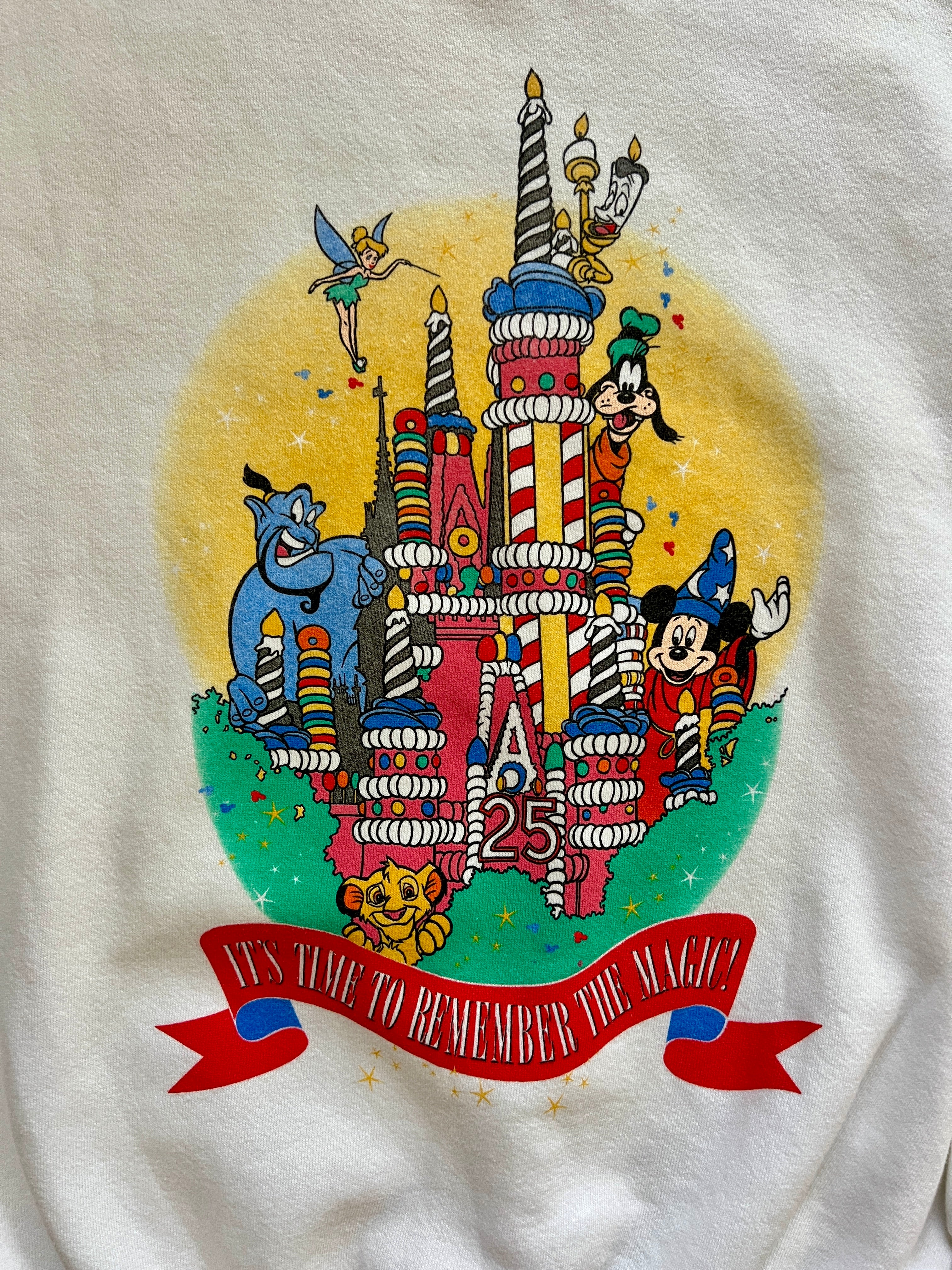 1066 -White 25th Anniversary Cake Castle Crewneck - L