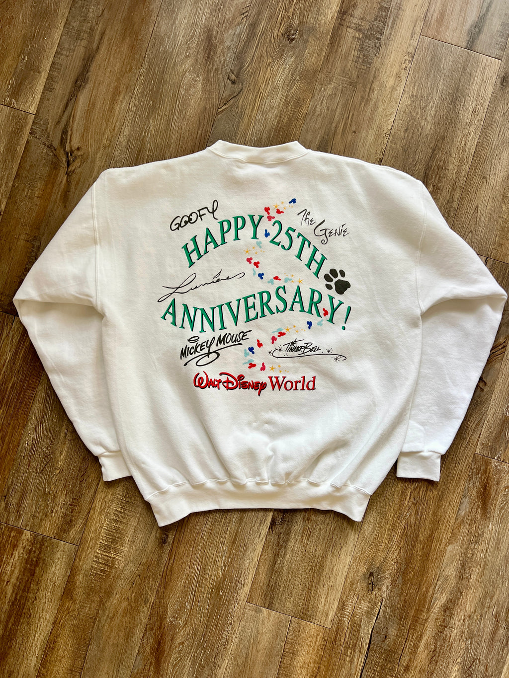 1066 -White 25th Anniversary Cake Castle Crewneck - L