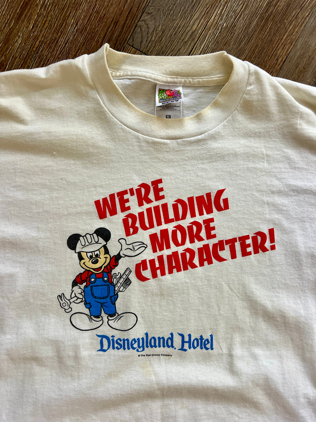 1096 -White Disneyland Hotel We're Building Character Construction Mickey Shirt - XL