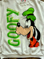 1099 -White & Green Goofy Front & Back Hit Character Crewneck -L