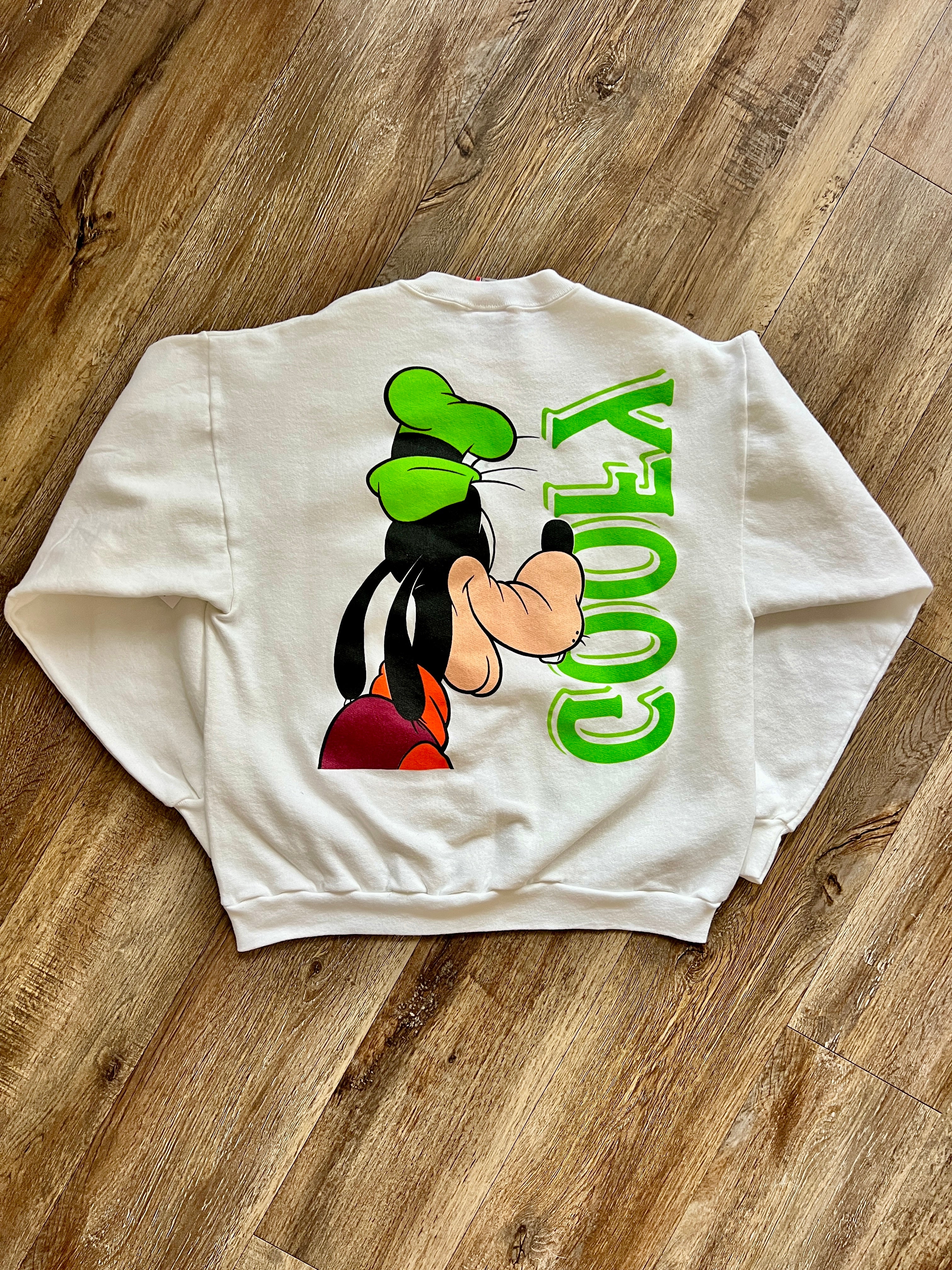 1099 -White & Green Goofy Front & Back Hit Character Crewneck -L