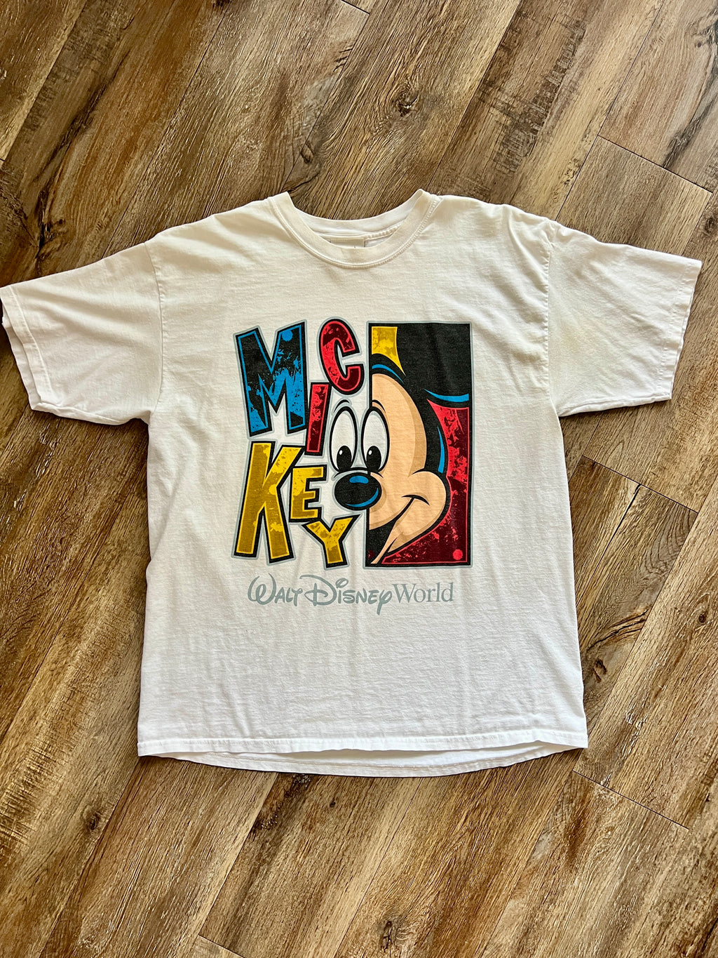1101 -White & Red Split Face Mickey Character Shirt - XL