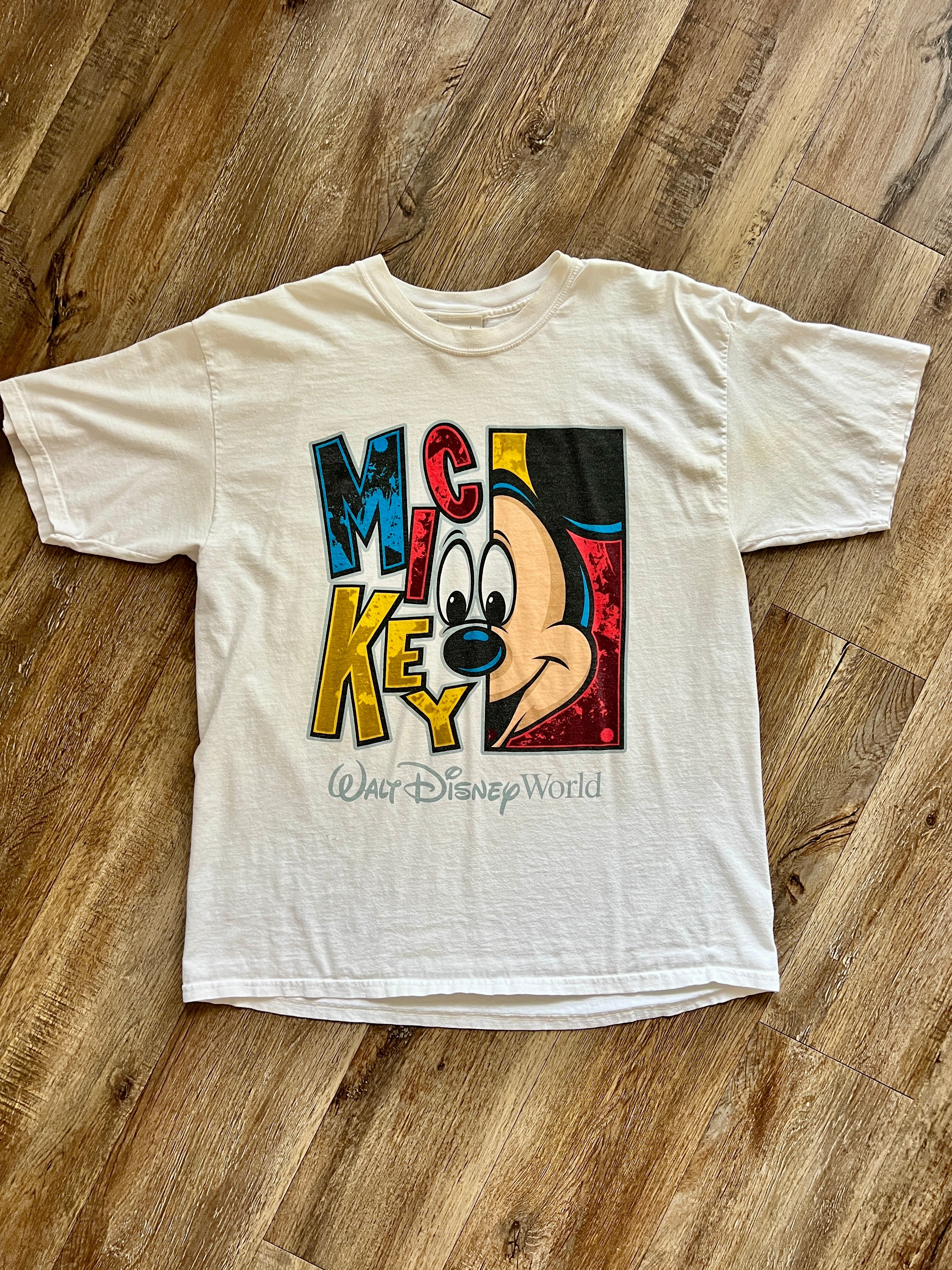 1101 -White & Red Split Face Mickey Character Shirt - XL